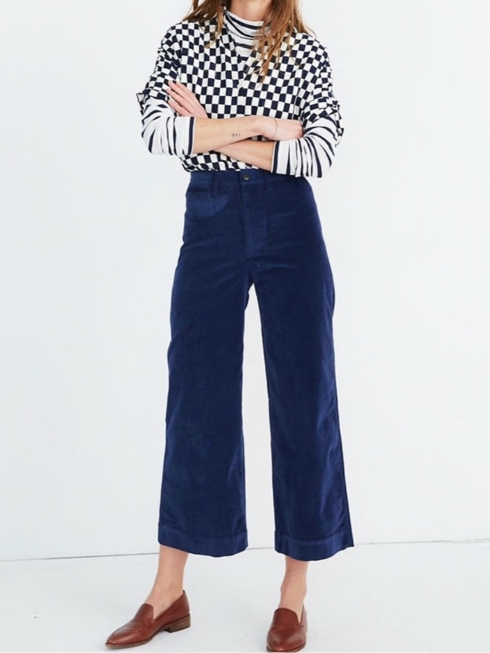 Madewell Emmett Wide-Leg Velveteen Navy Crop Pants - Size 30T